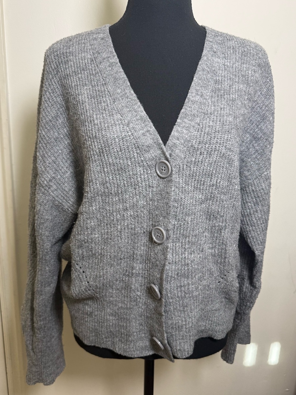 Max Studio Heather Grey Slouchy Knit Cardigan S